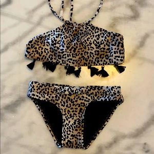 Girls leopard print halter bikini